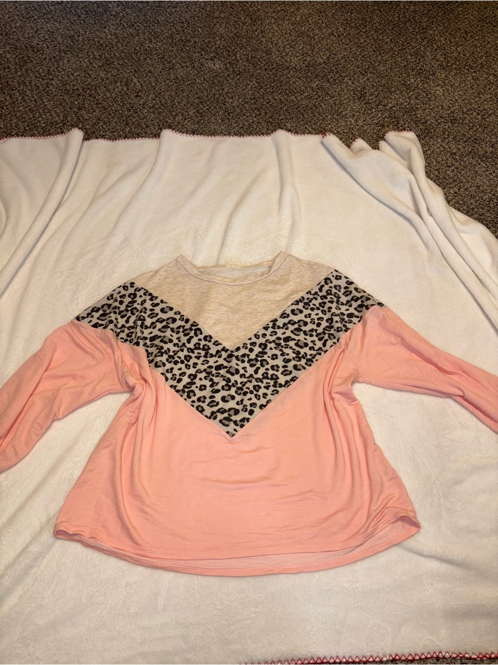 Women's Pink Leopard-Print Long Sleeve Top